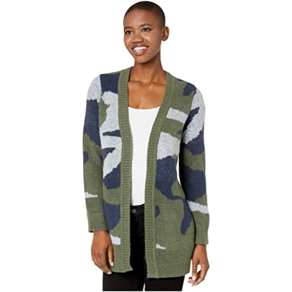 Tribal Cardigan Sweater Camo Print Knit Open Front - Picture 1 of 9